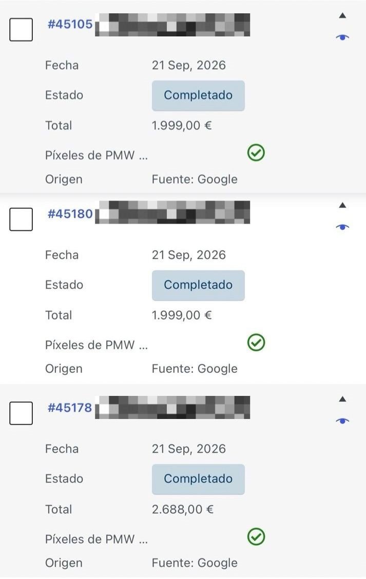 Tres pedidos completados en Sony Experience el 21 de septiembre de 2026 con Google como fuente